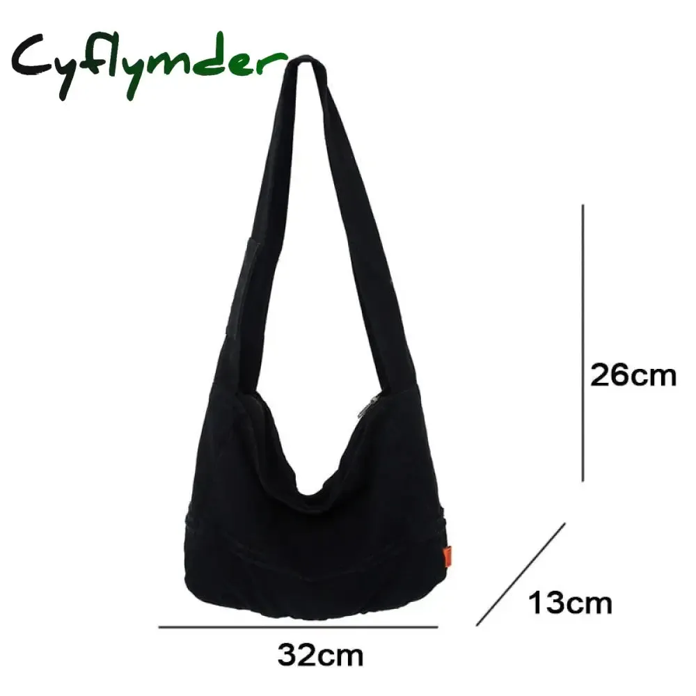 Cyflymder Fashion Ladies Messenger Bag Large Capacity Shopping Bag Unisex Canvas Student Shoulder Bag Solid Color Handbag Women