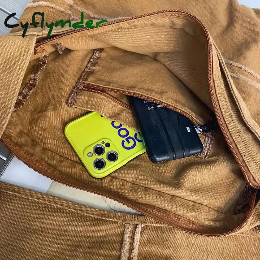 Cyflymder Fashion Ladies Messenger Bag Large Capacity Shopping Bag Unisex Canvas Student Shoulder Bag Solid Color Handbag Women