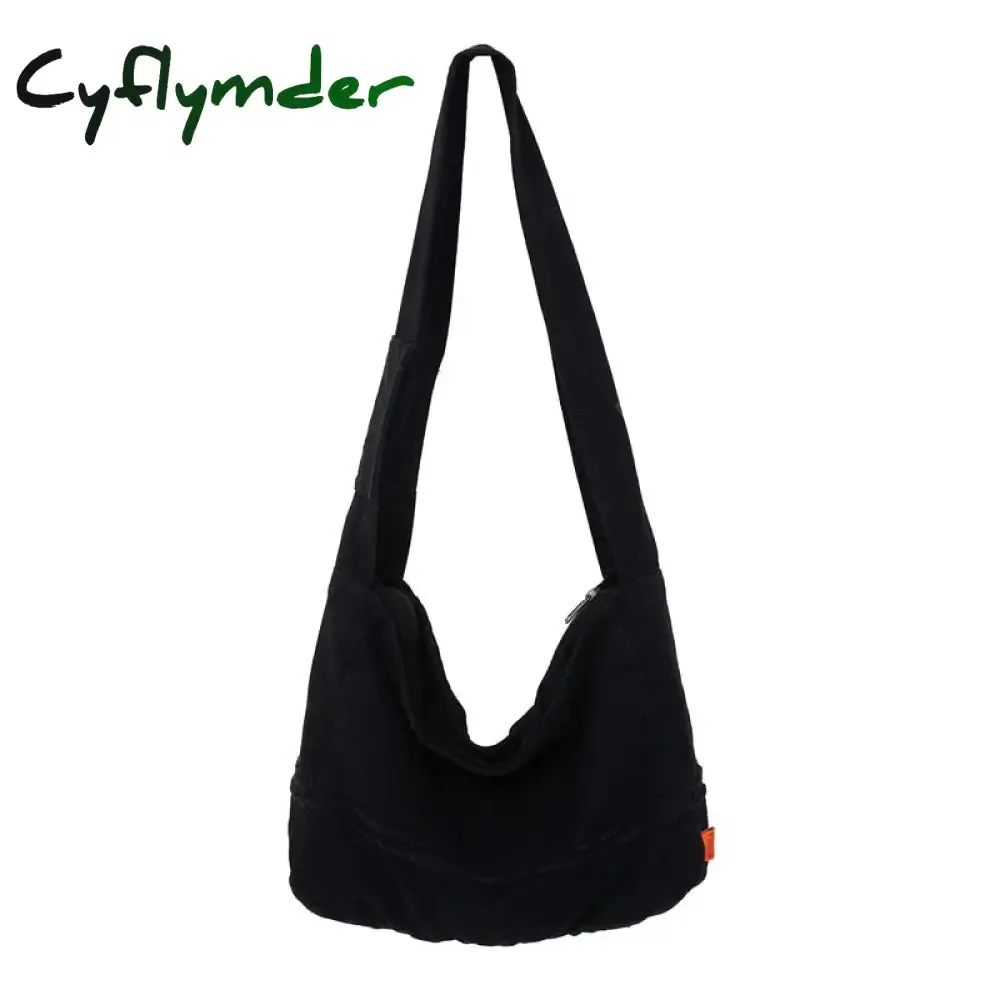 Cyflymder Fashion Ladies Messenger Bag Large Capacity Shopping Bag Unisex Canvas Student Shoulder Bag Solid Color Handbag Women