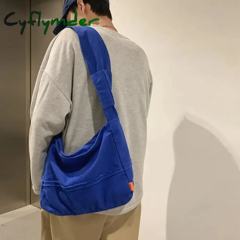 Cyflymder Fashion Ladies Messenger Bag Large Capacity Shopping Bag Unisex Canvas Student Shoulder Bag Solid Color Handbag Women
