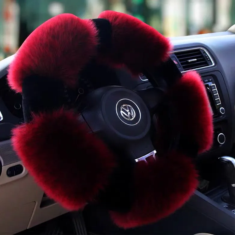 D-Shaped Fluffy fur Sherpa Steering wheel cover for Winter