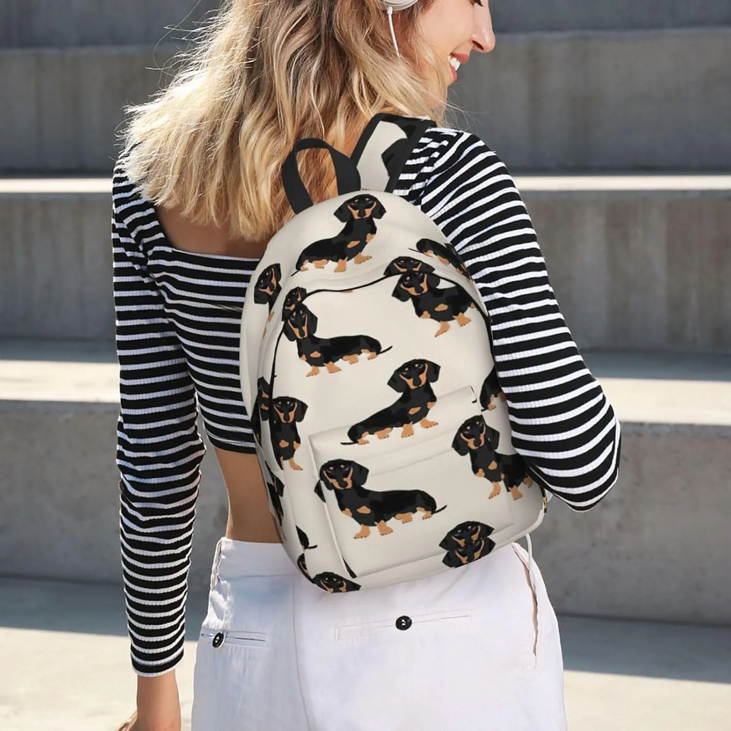 Dachshund Dog Print Canvas Backpack Women,Mens Travel Casual Daypack Bookbag For Laptop Work Travel Hiking