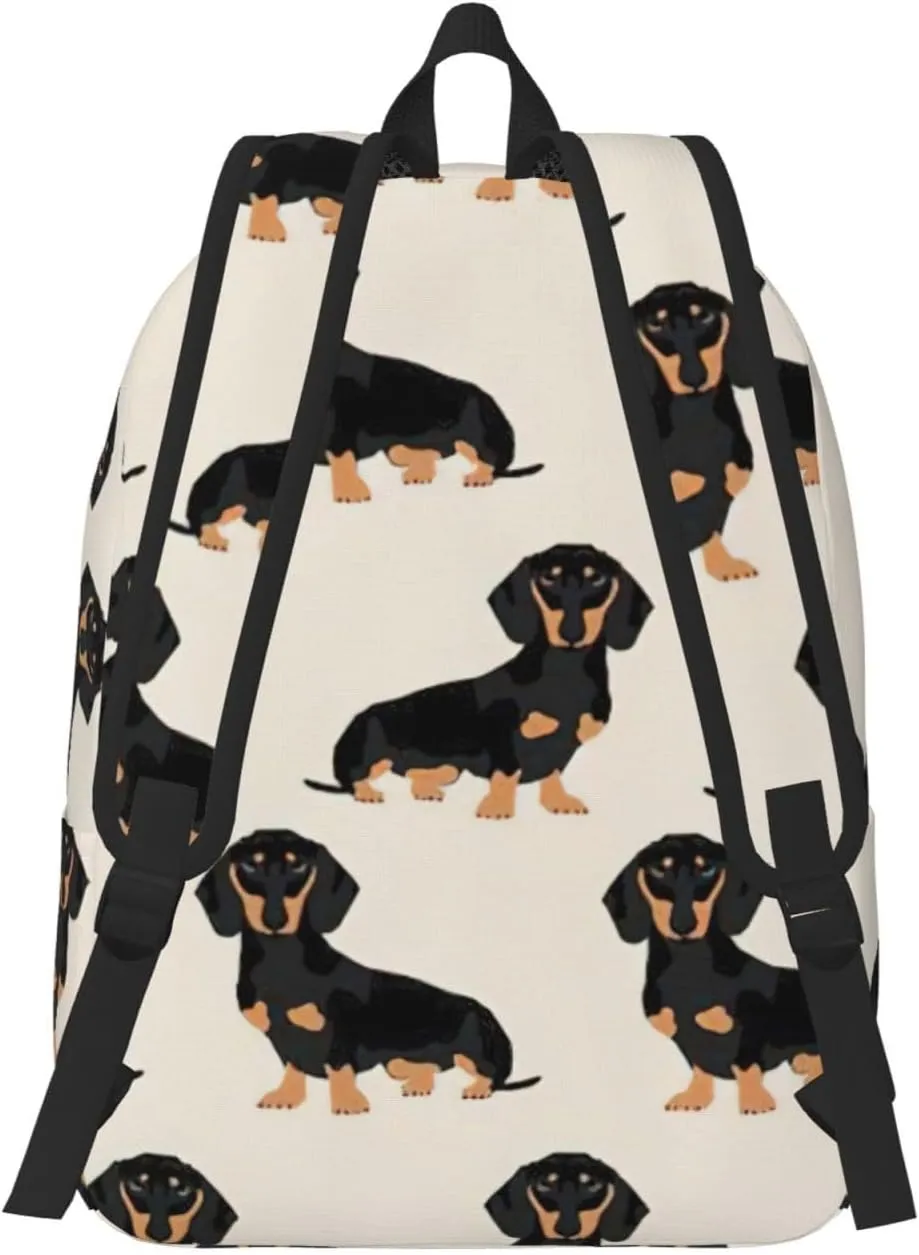 Dachshund Dog Print Canvas Backpack Women,Mens Travel Casual Daypack Bookbag For Laptop Work Travel Hiking
