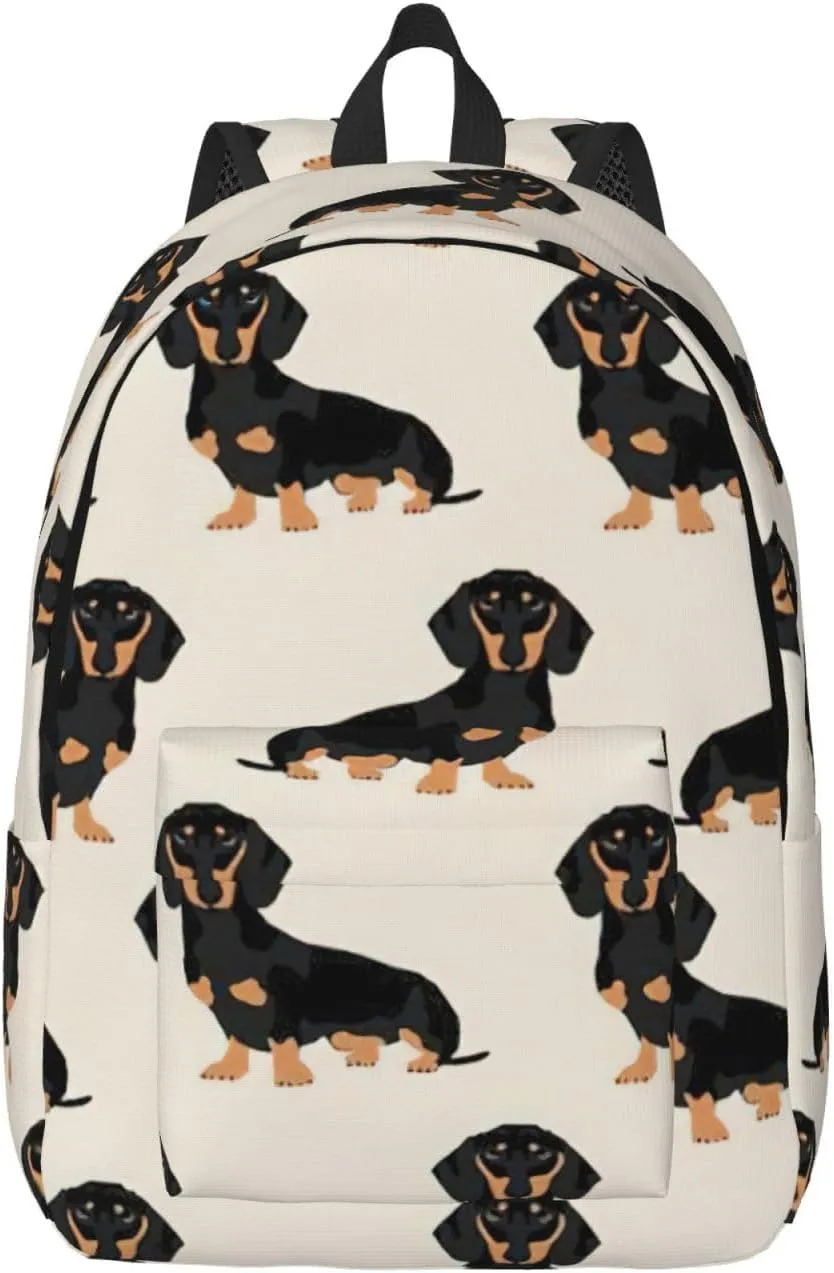 Dachshund Dog Print Canvas Backpack Women,Mens Travel Casual Daypack Bookbag For Laptop Work Travel Hiking
