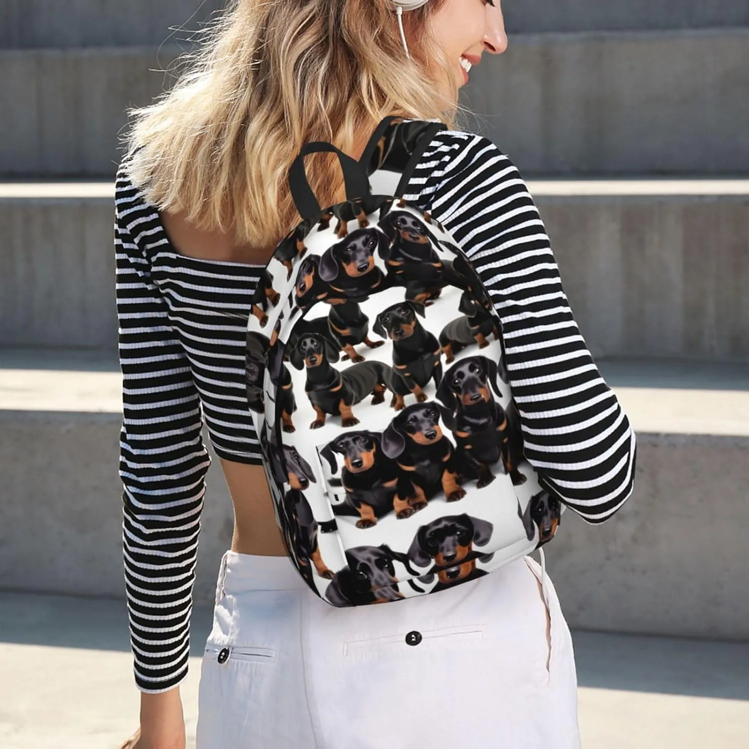 Dachshund Weiner Pet Dog Print Canvas Backpack Women,Mens Travel Casual Daypack Bookbag For Laptop Work Travel Hiking