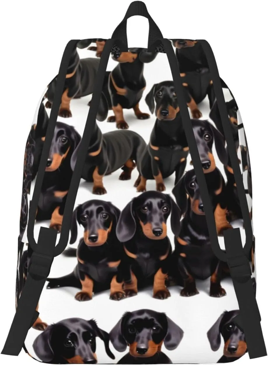 Dachshund Weiner Pet Dog Print Canvas Backpack Women,Mens Travel Casual Daypack Bookbag For Laptop Work Travel Hiking