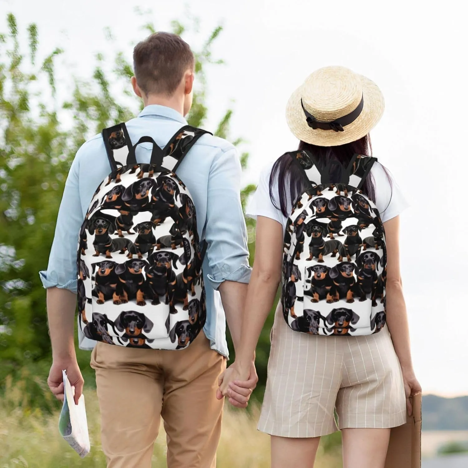 Dachshund Weiner Pet Dog Print Canvas Backpack Women,Mens Travel Casual Daypack Bookbag For Laptop Work Travel Hiking
