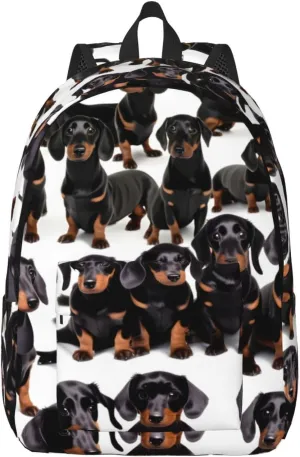 Dachshund Weiner Pet Dog Print Canvas Backpack Women,Mens Travel Casual Daypack Bookbag For Laptop Work Travel Hiking