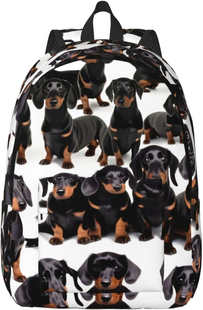 Dachshund Weiner Pet Dog Print Canvas Backpack Women,Mens Travel Casual Daypack Bookbag For Laptop Work Travel Hiking