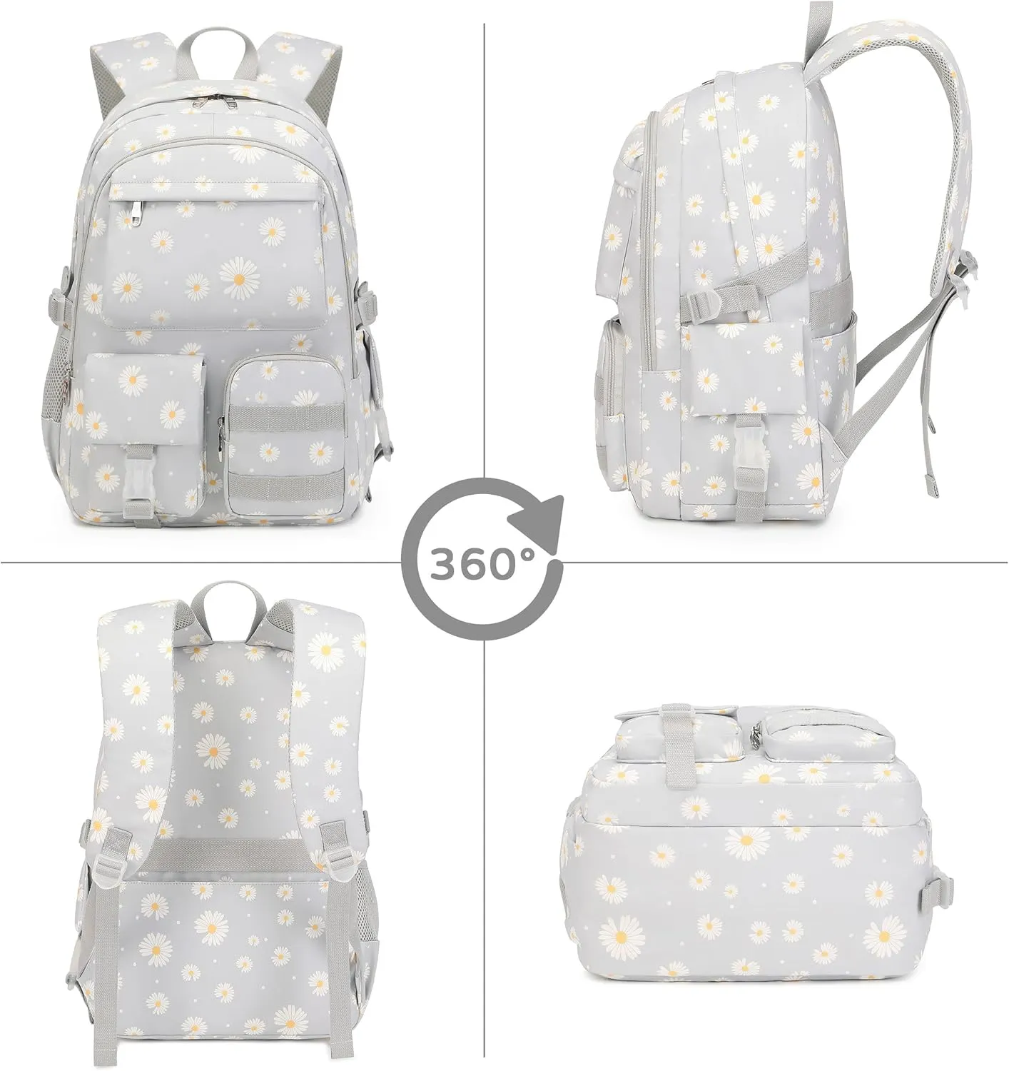 Daisy Backpack for School Backpack for Girls Backpack with Lunch Box Bookbag Set Backpacks for Teen Girls