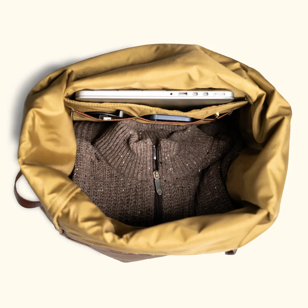 Dakota Waxed Canvas Military Sea Bag Backpack | Field Khaki w/ Chestnut Brown Leather