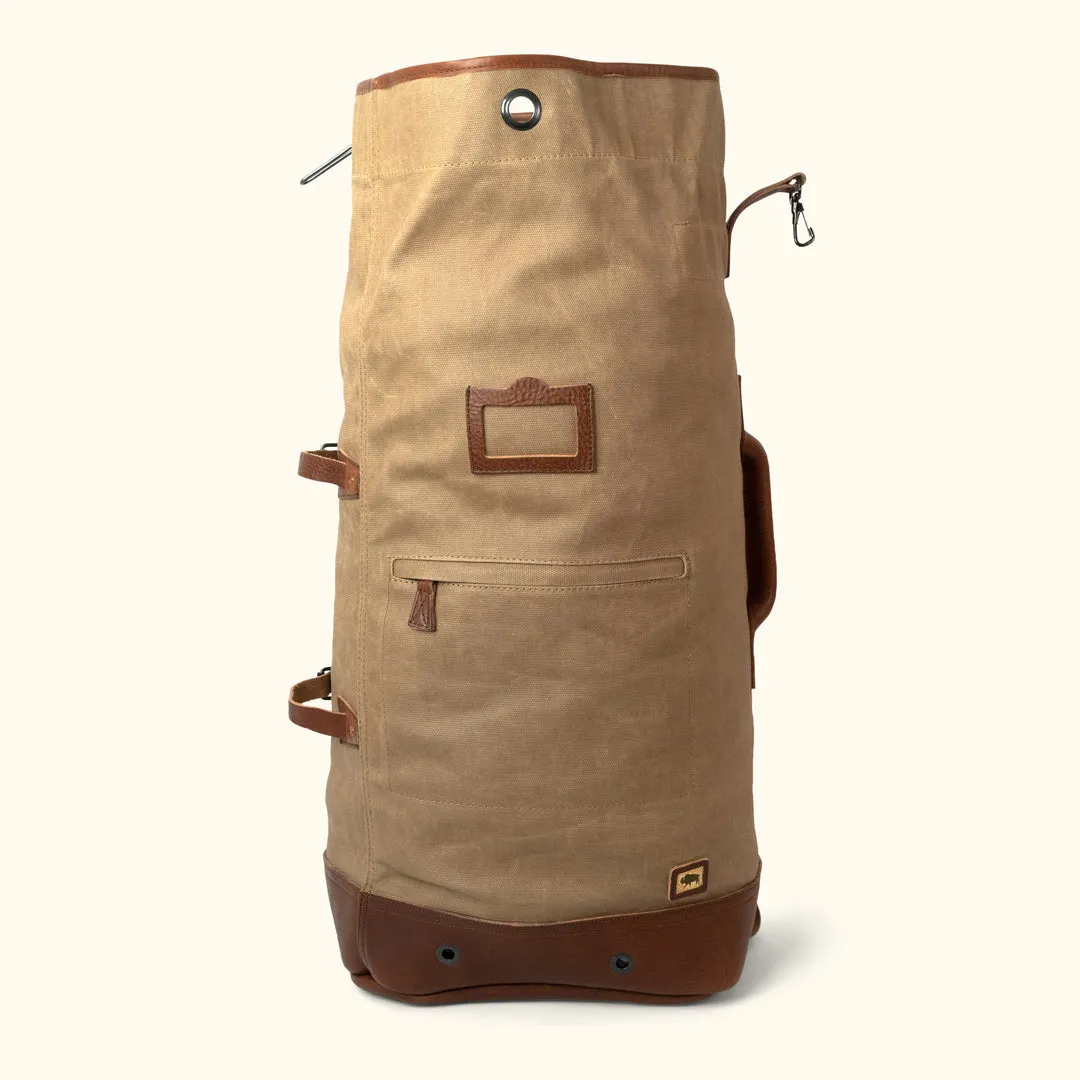 Dakota Waxed Canvas Military Sea Bag Backpack | Field Khaki w/ Chestnut Brown Leather