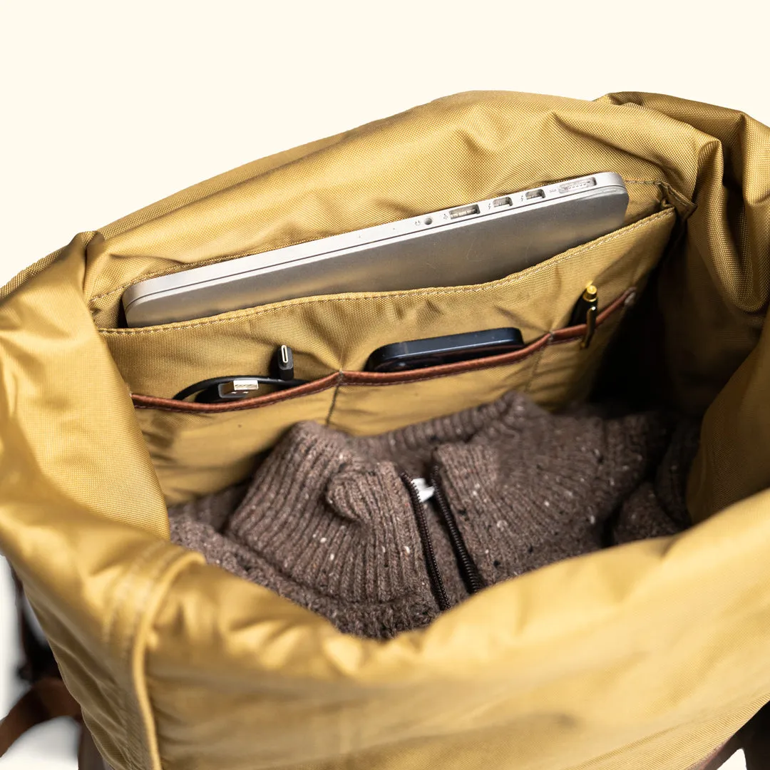 Dakota Waxed Canvas Military Sea Bag Backpack | Field Khaki w/ Chestnut Brown Leather