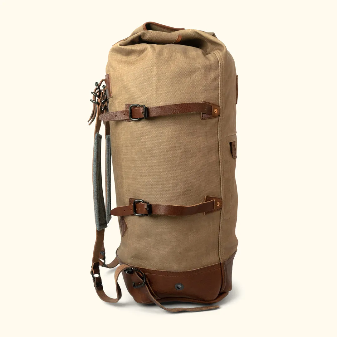 Dakota Waxed Canvas Military Sea Bag Backpack | Field Khaki w/ Chestnut Brown Leather