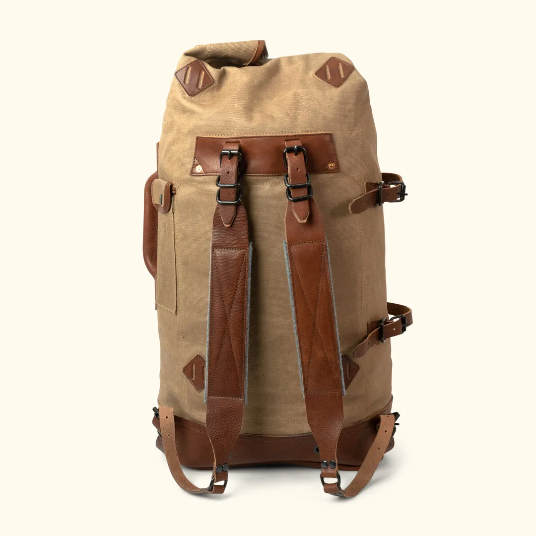 Dakota Waxed Canvas Military Sea Bag Backpack | Field Khaki w/ Chestnut Brown Leather