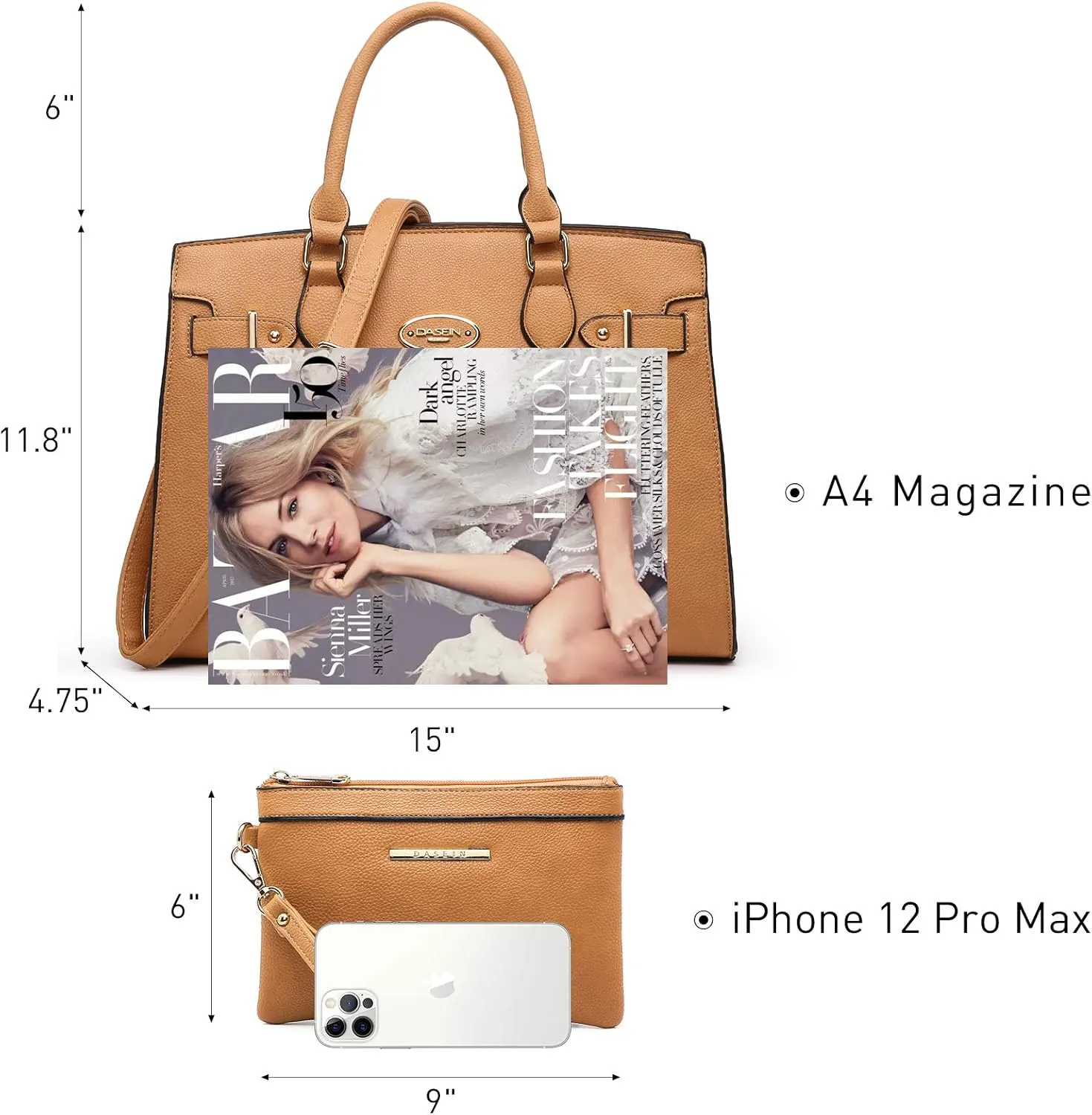 Dasein Women Handbags and Purses Ladies Shoulder Bag Top Handle Satchel Tote Work Bag with Matching Clutch