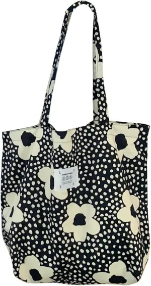 DAYLINE Women canvas Tote Bag school Shoulder Bag with zipper Work Beach Lunch Travel Reusable Shopping Grocery Bag, Black Flower, Large