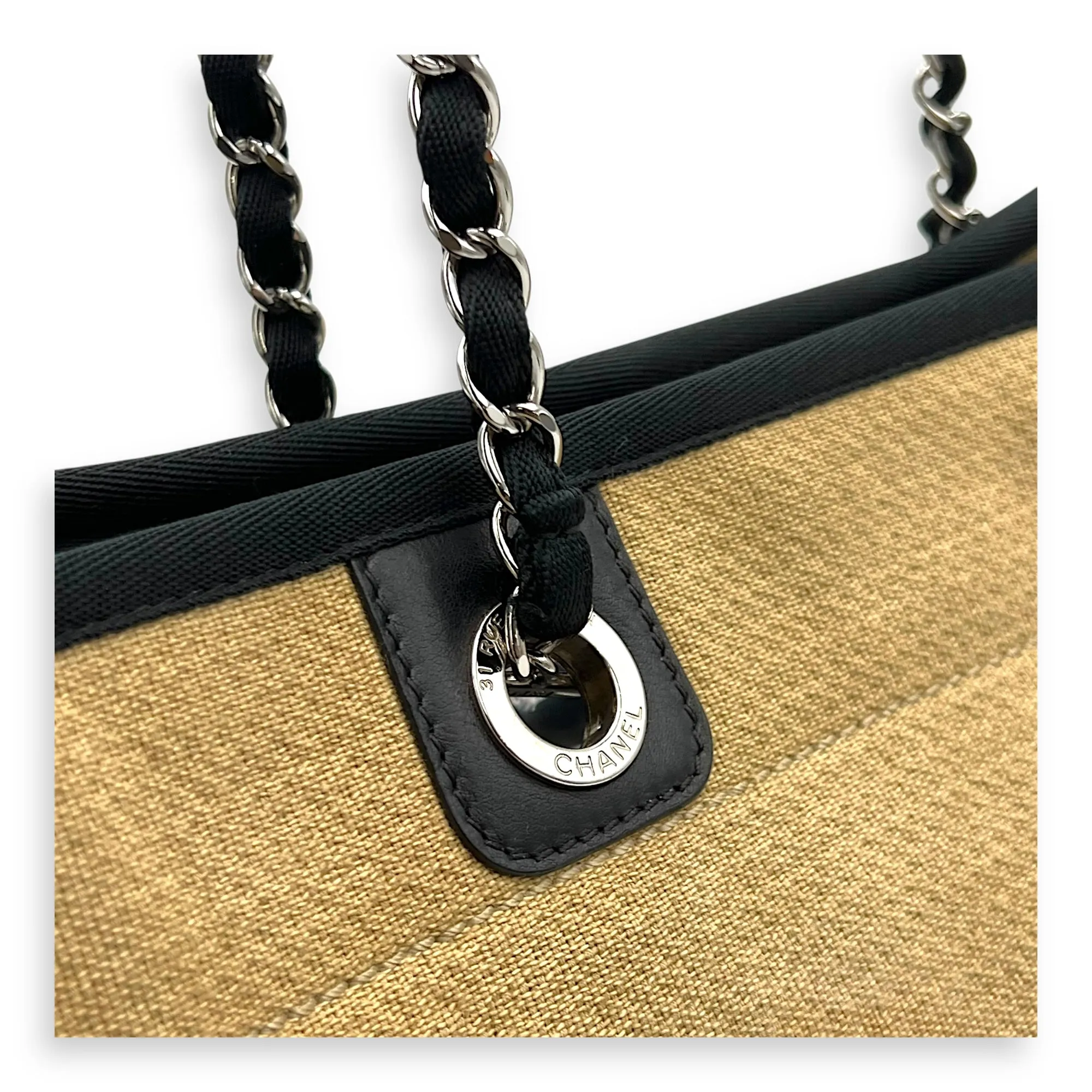 Deauville Tote Bag Beige in Canvas, Silver hardware