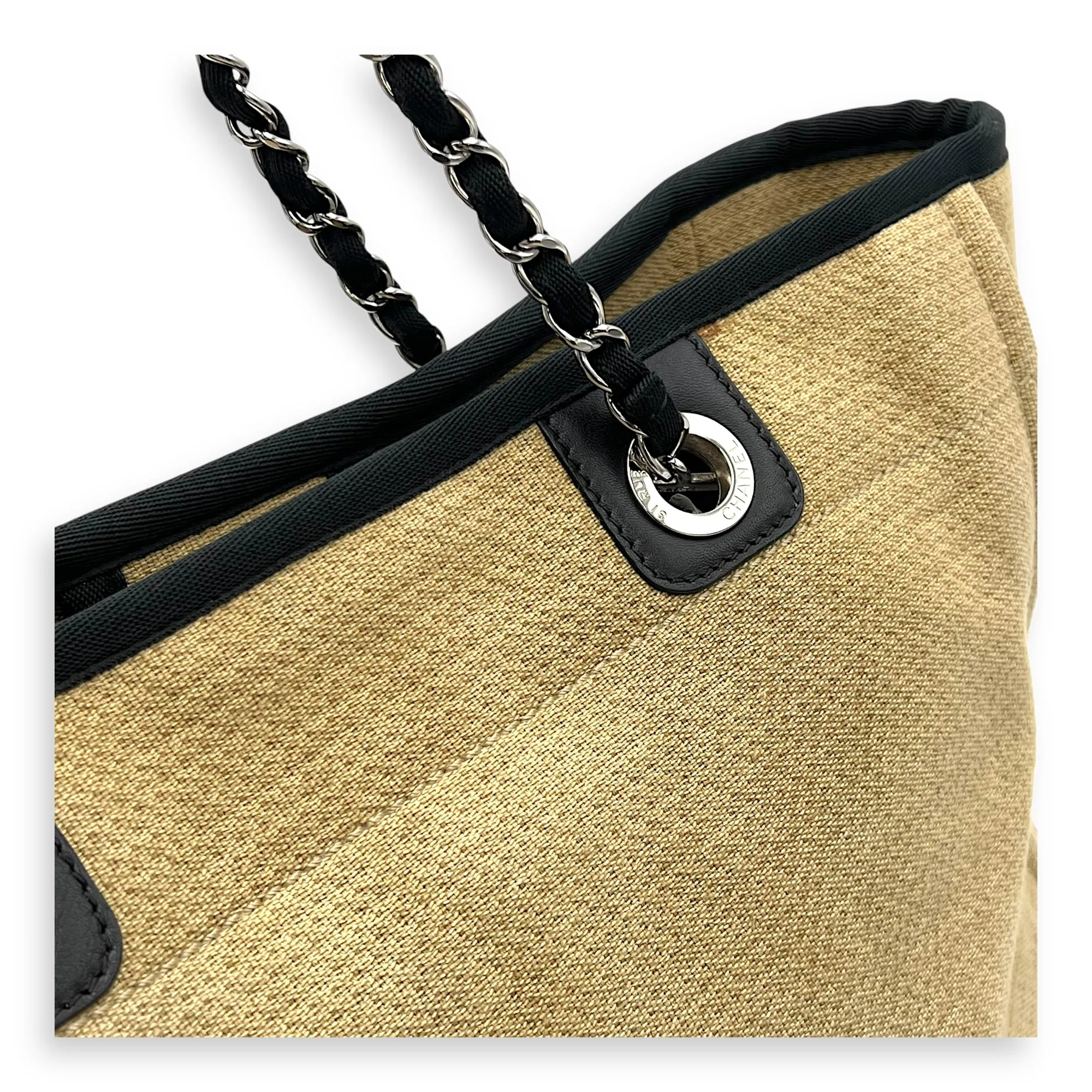 Deauville Tote Bag Beige in Canvas, Silver hardware
