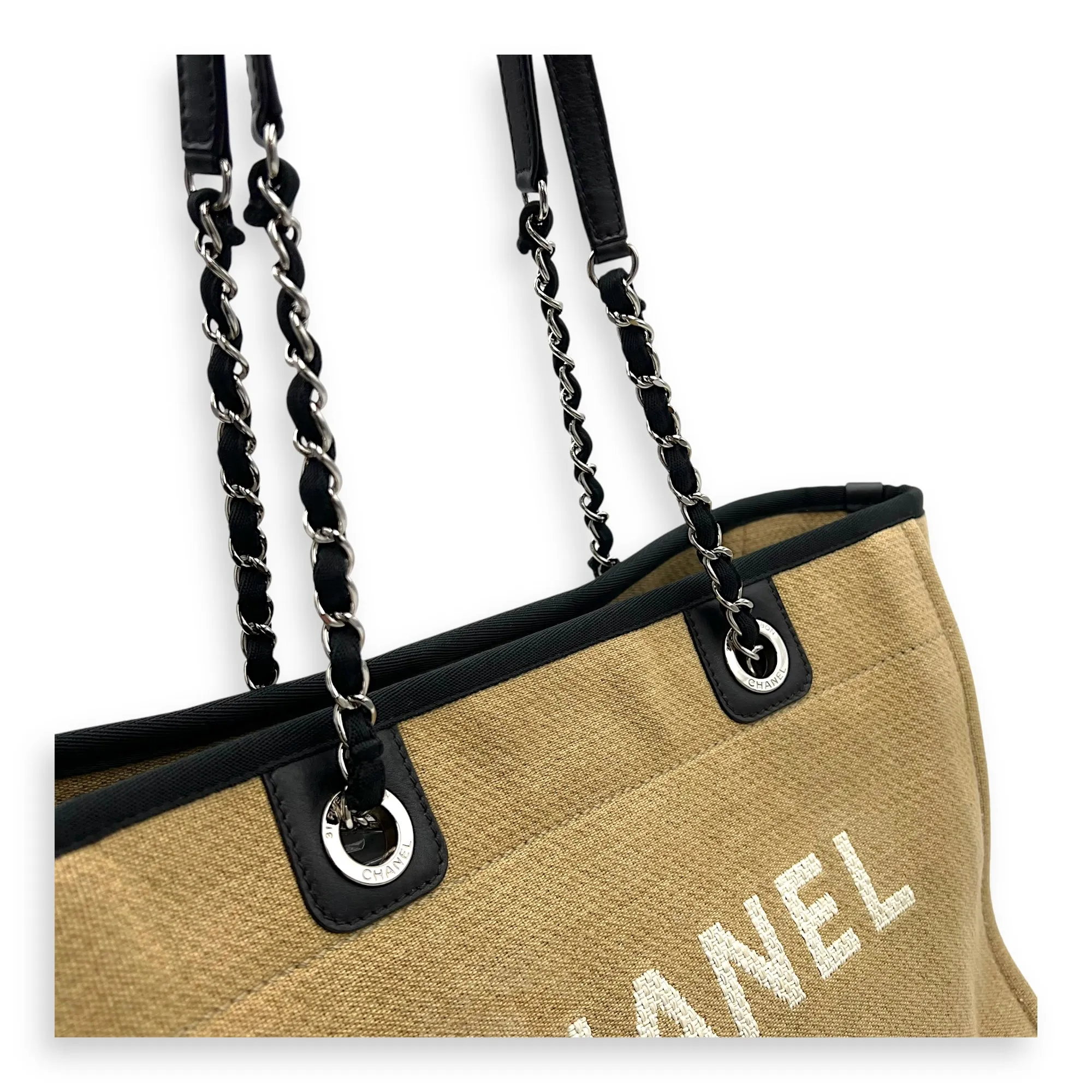 Deauville Tote Bag Beige in Canvas, Silver hardware