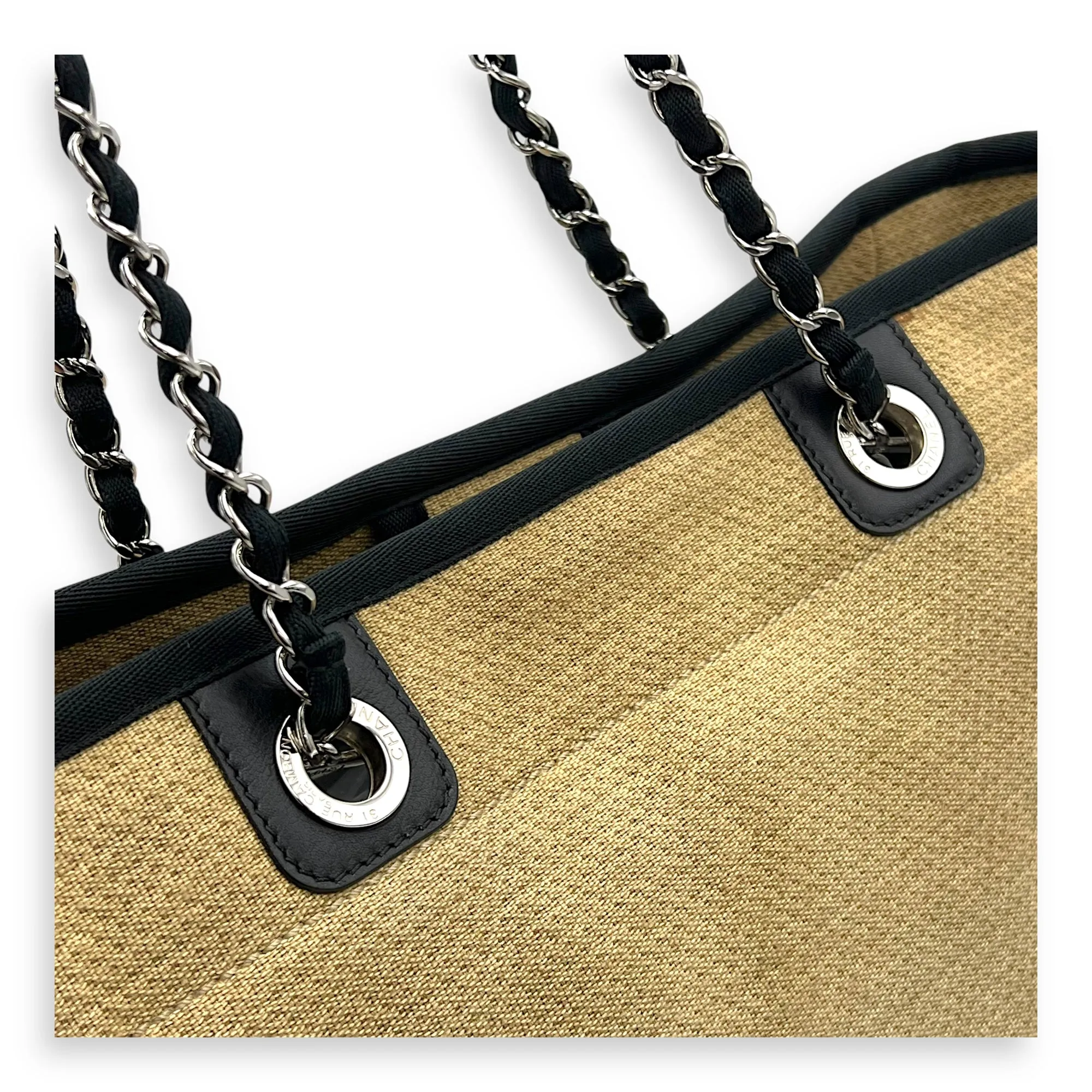 Deauville Tote Bag Beige in Canvas, Silver hardware