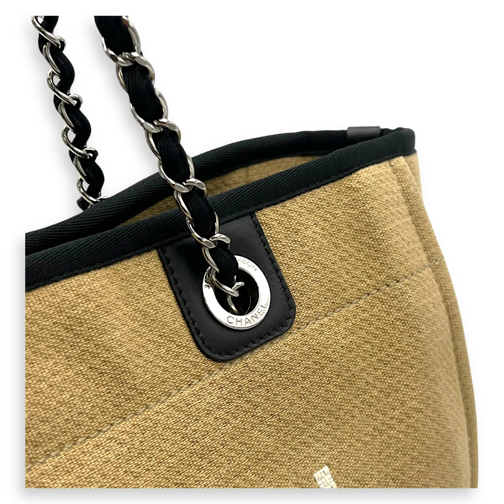 Deauville Tote Bag Beige in Canvas, Silver hardware
