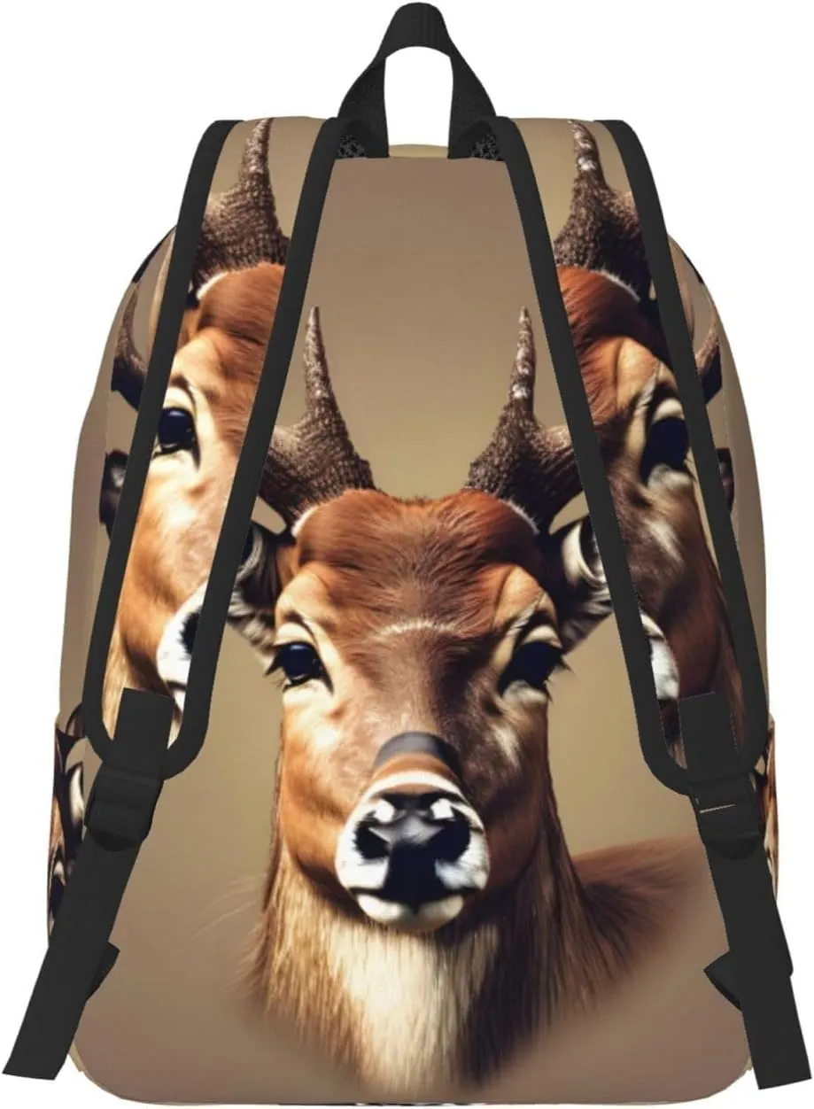 Deer Head Printing Print Canvas Backpack Women,Mens Travel Casual Daypack Bookbag For Laptop Work Travel Hiking