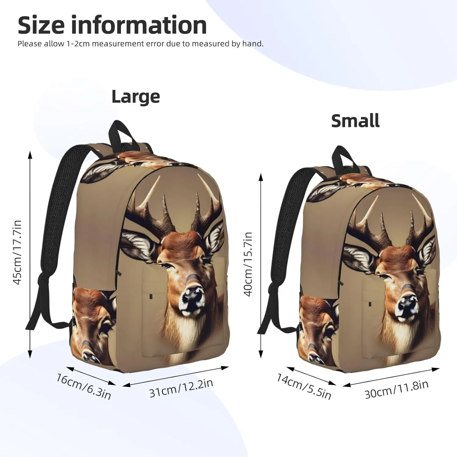 Deer Head Printing Print Canvas Backpack Women,Mens Travel Casual Daypack Bookbag For Laptop Work Travel Hiking