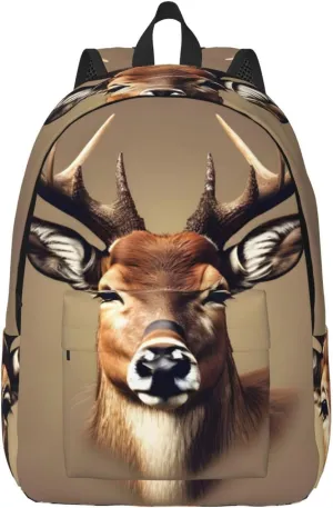 Deer Head Printing Print Canvas Backpack Women,Mens Travel Casual Daypack Bookbag For Laptop Work Travel Hiking