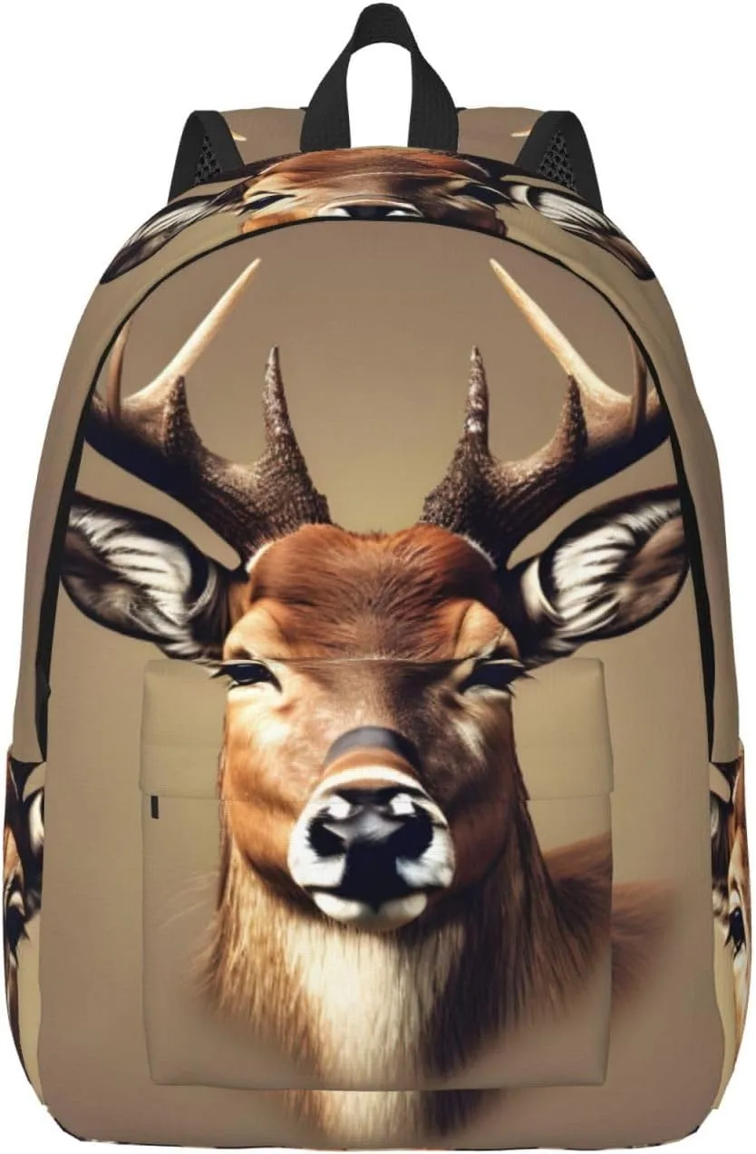 Deer Head Printing Print Canvas Backpack Women,Mens Travel Casual Daypack Bookbag For Laptop Work Travel Hiking