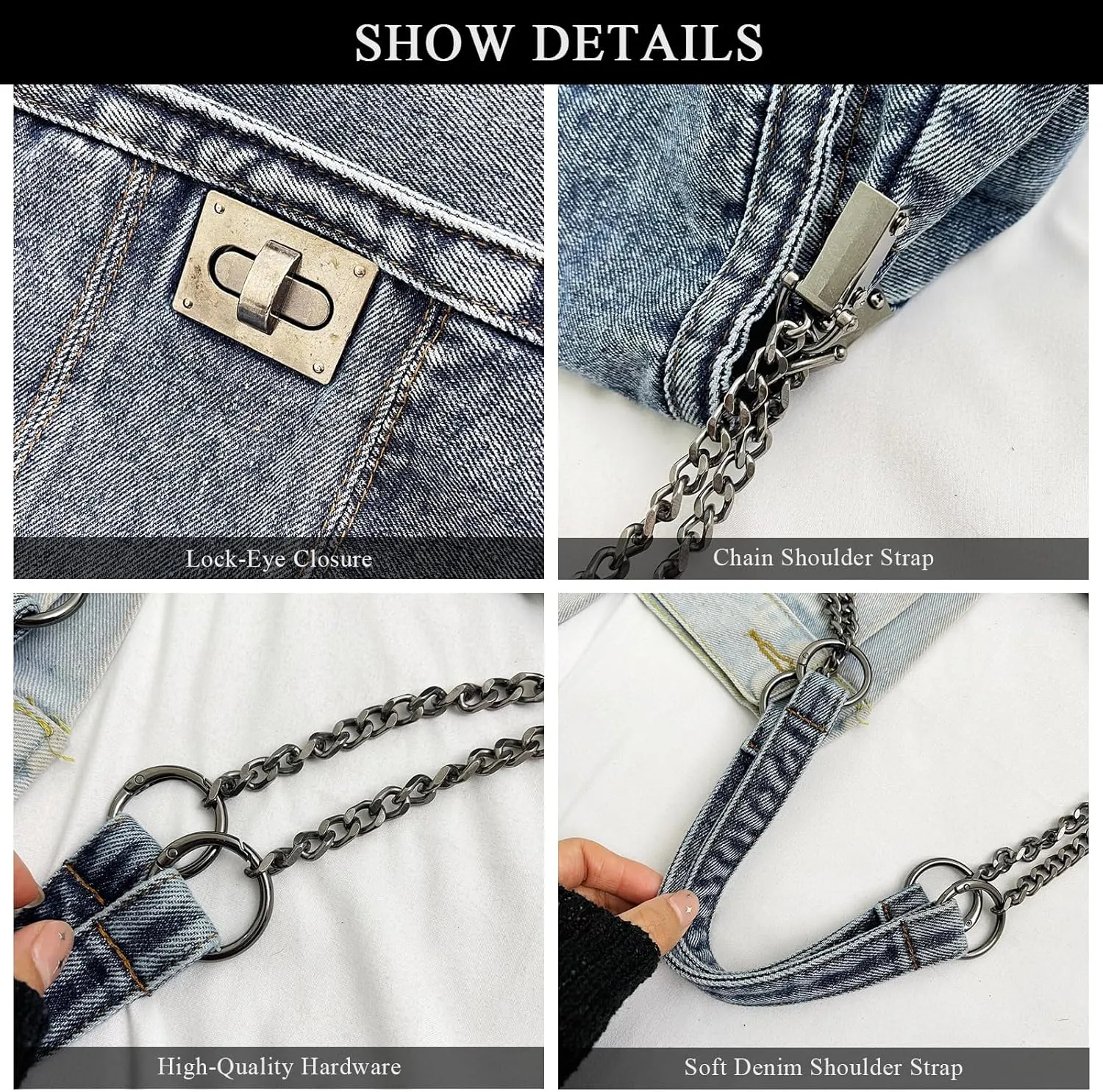 Denim Crossbody Bag Jean Purses for Women Denim Handbags Clutch Purse Shoulder Bags