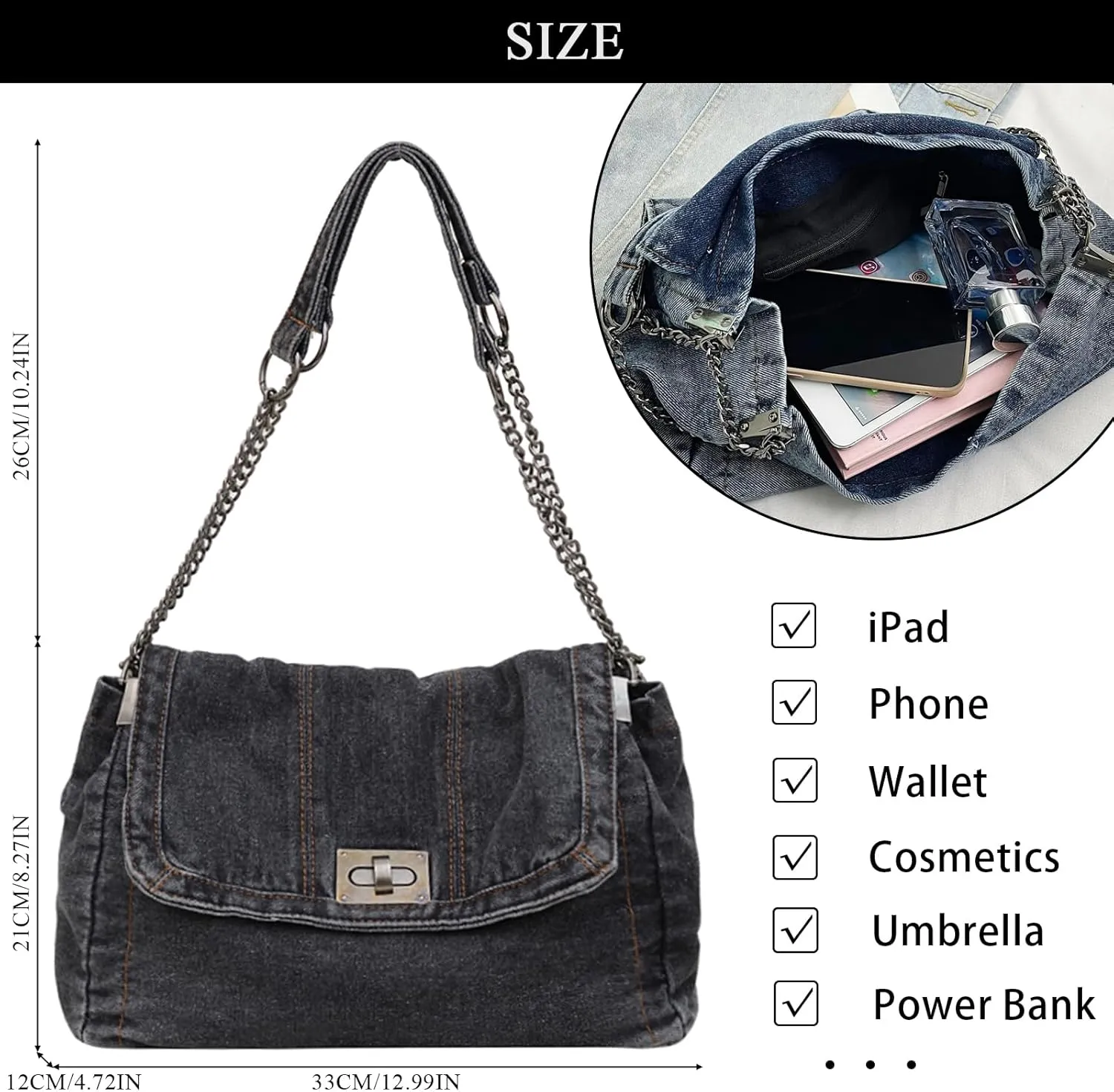 Denim Crossbody Bag Jean Purses for Women Denim Handbags Clutch Purse Shoulder Bags