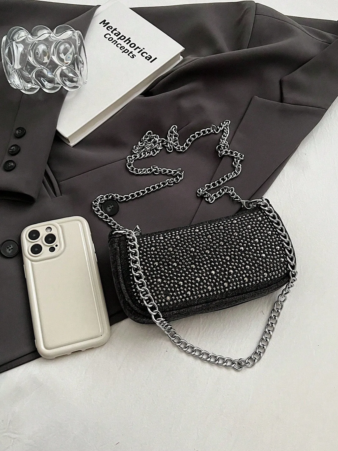Denim Diamond-Studded Shoulder Bag- FD ⚡