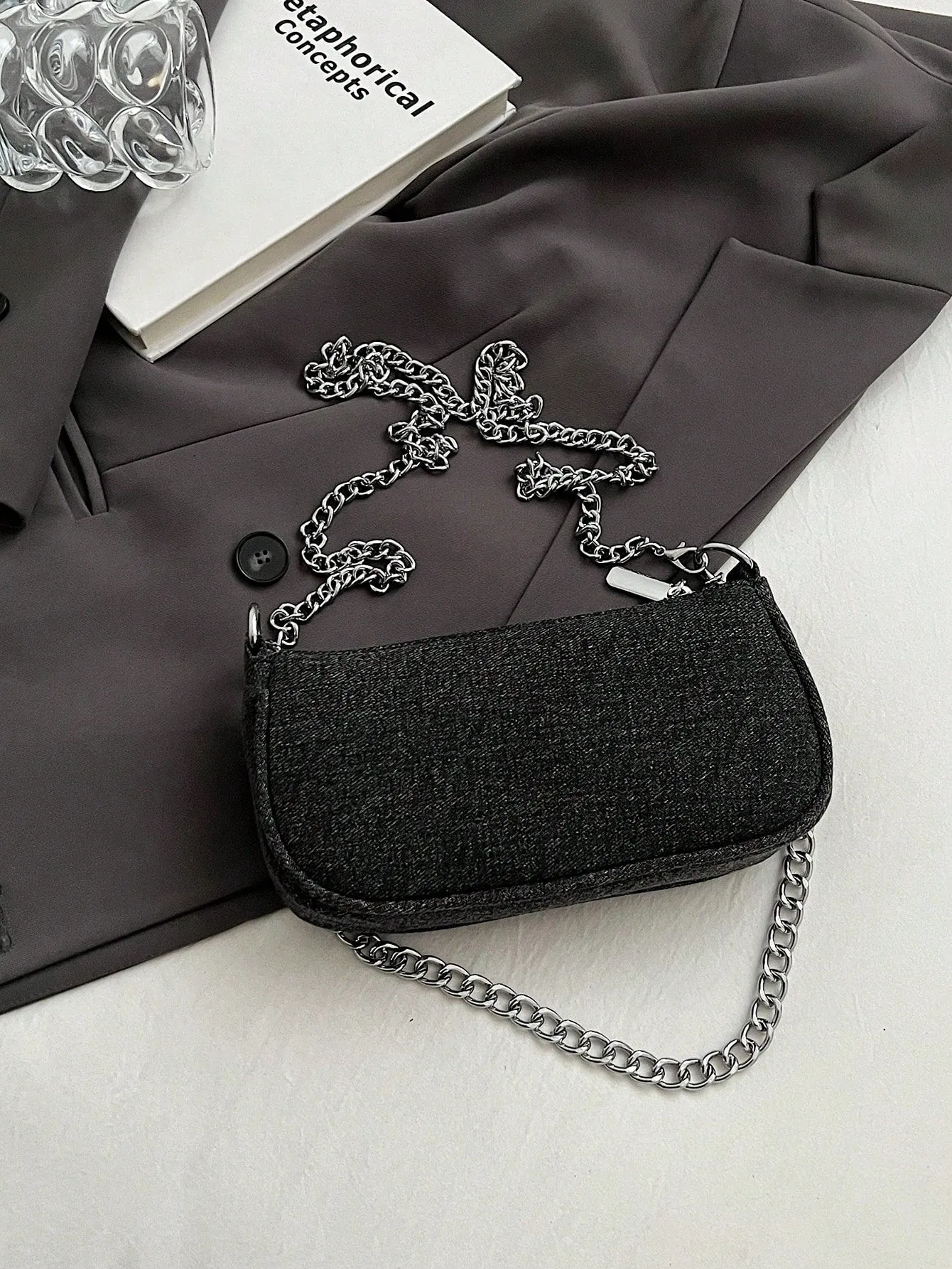 Denim Diamond-Studded Shoulder Bag- FD ⚡