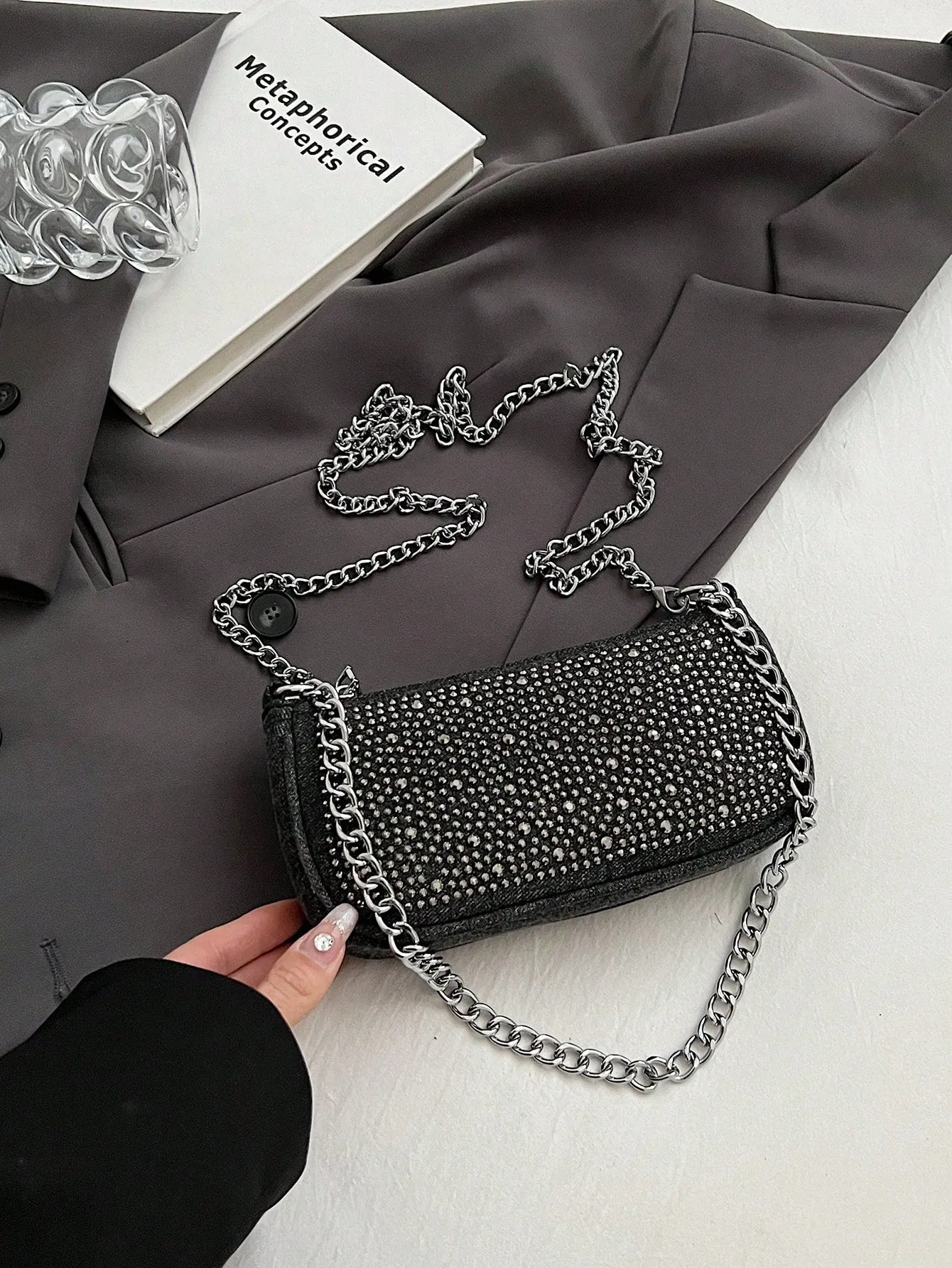 Denim Diamond-Studded Shoulder Bag- FD ⚡