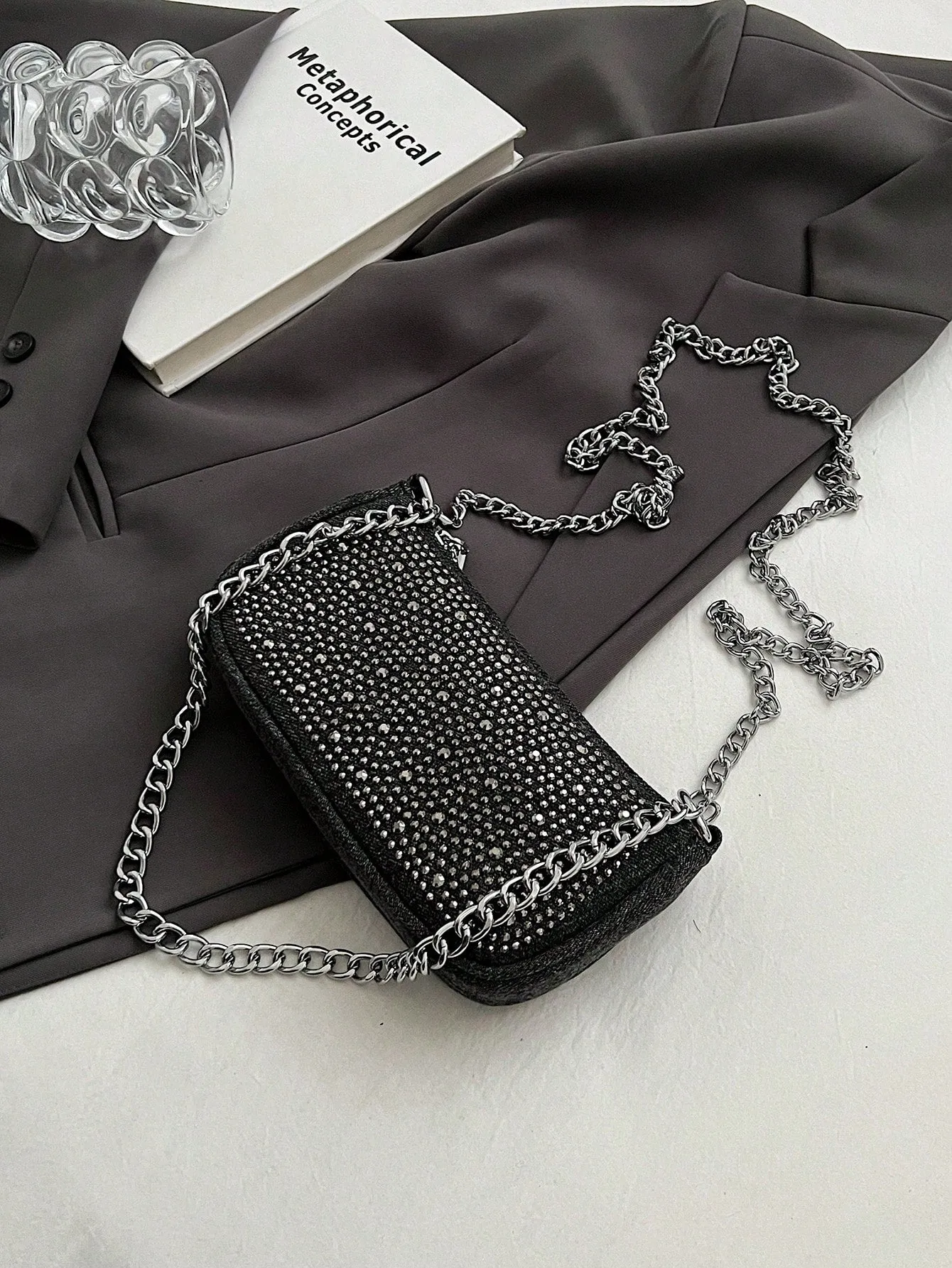Denim Diamond-Studded Shoulder Bag- FD ⚡