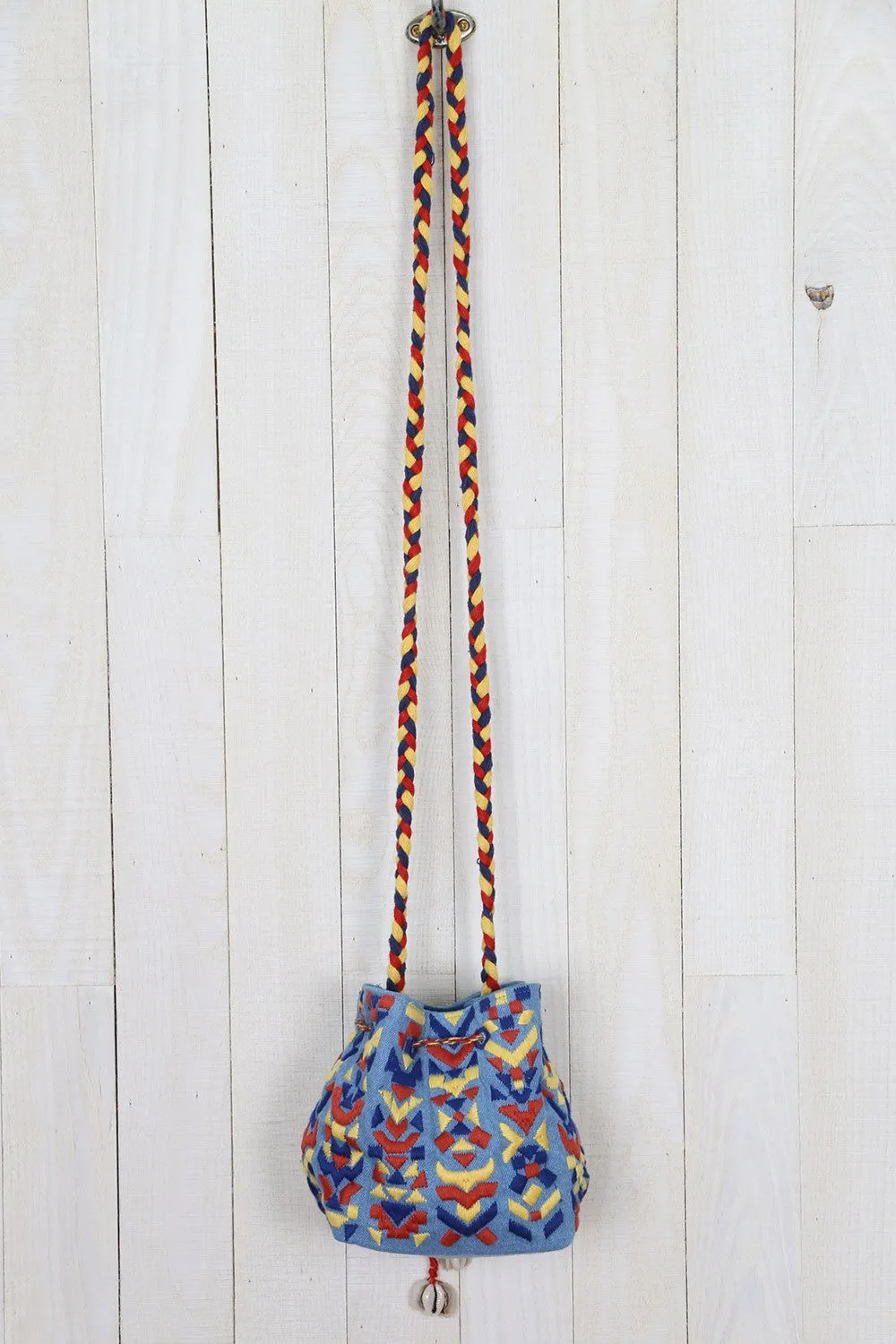 Denim Embroidered Bucket Bag