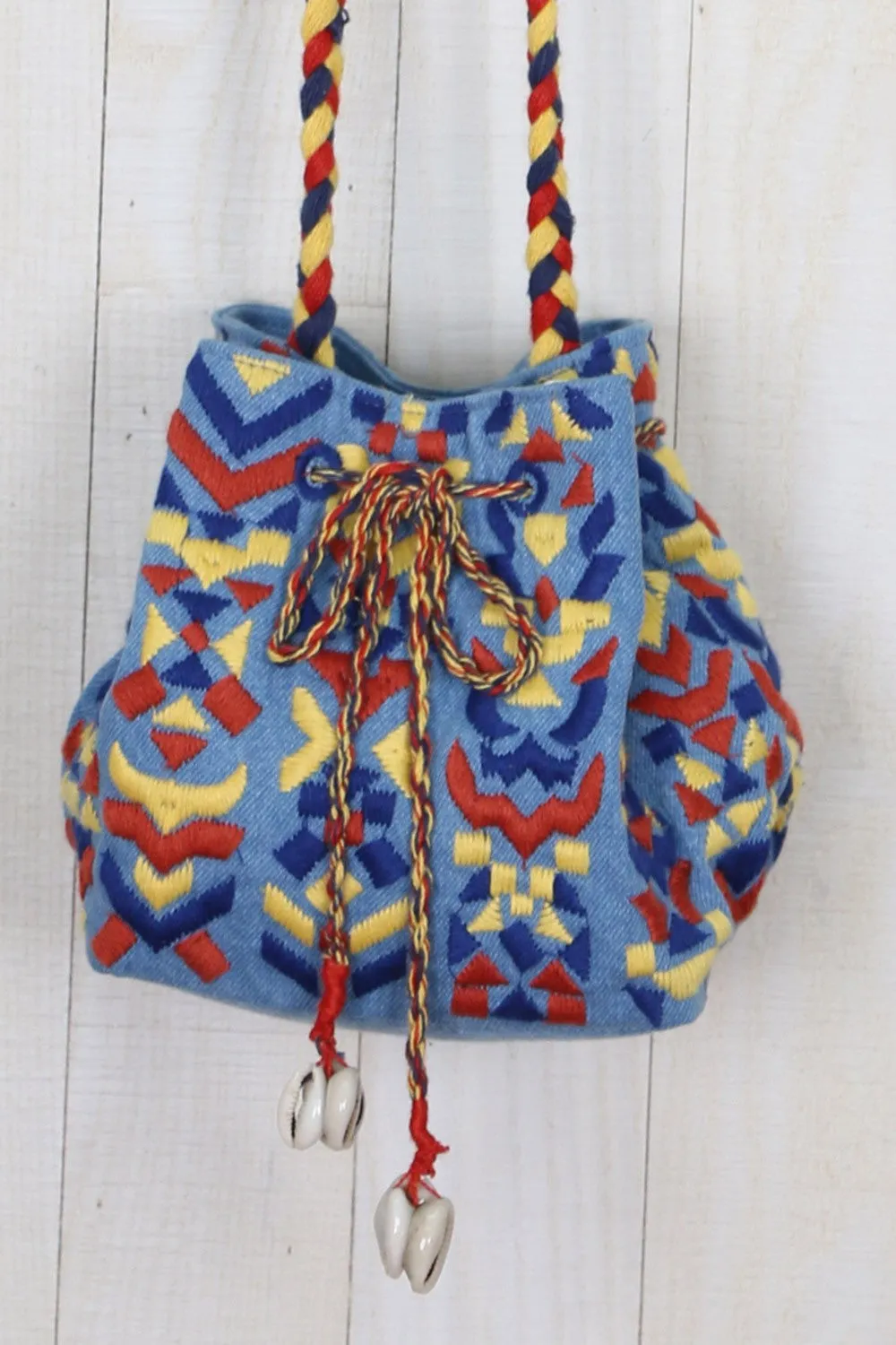 Denim Embroidered Bucket Bag
