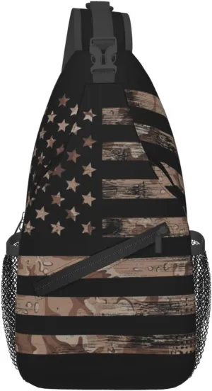 Desert Camouflage American Flag Sling Backpack Casual Crossbody Shoulder Bag Travel Hiking Daypack Unisex Chest Bags For Women Men Outdoor Sport