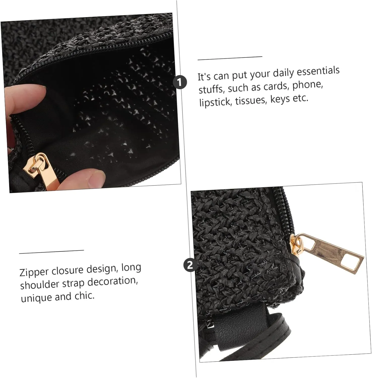 Diagonal Straw Bag Small Black Crossbody Purse Woven Purses for Women Black Purse for Women Shoulder