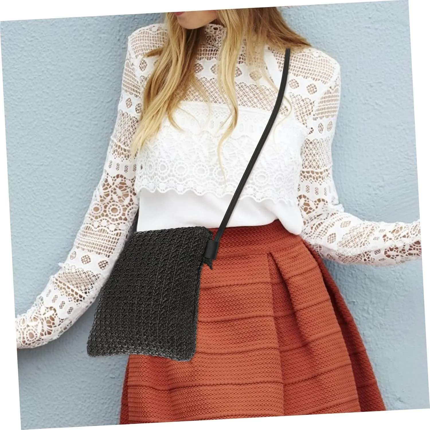 Diagonal Straw Bag Small Black Crossbody Purse Woven Purses for Women Black Purse for Women Shoulder