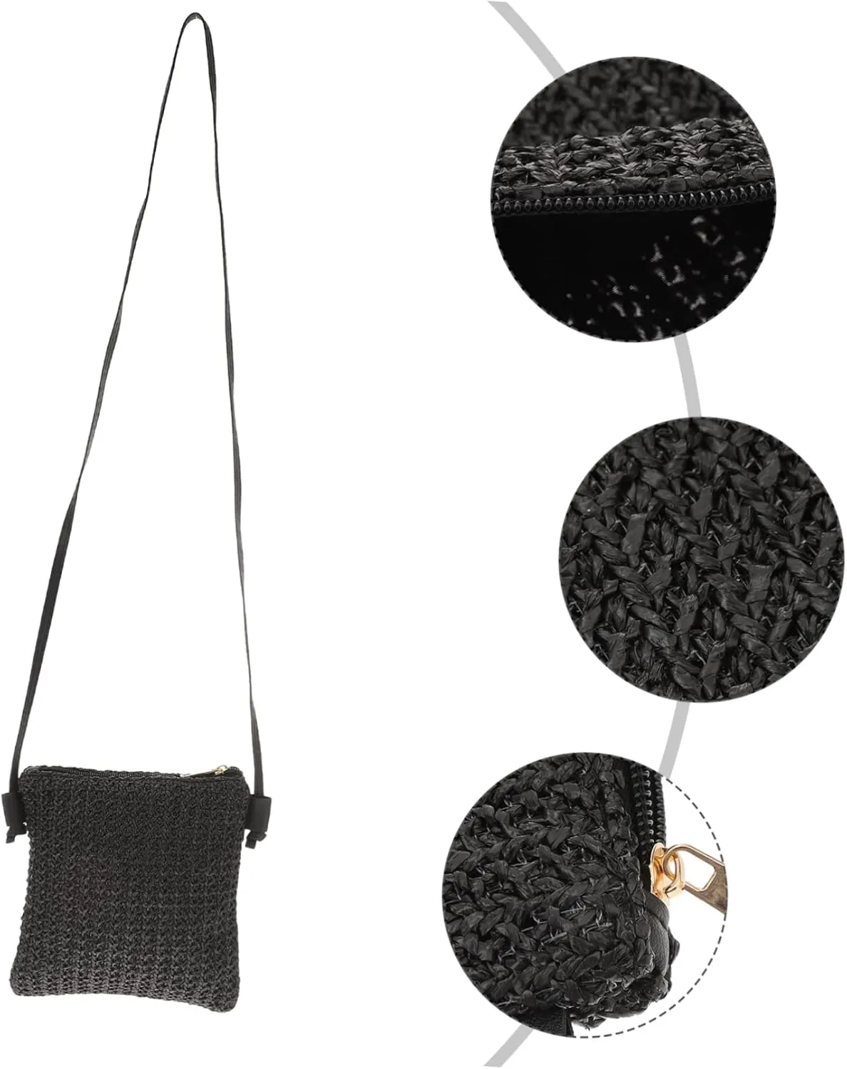 Diagonal Straw Bag Small Black Crossbody Purse Woven Purses for Women Black Purse for Women Shoulder