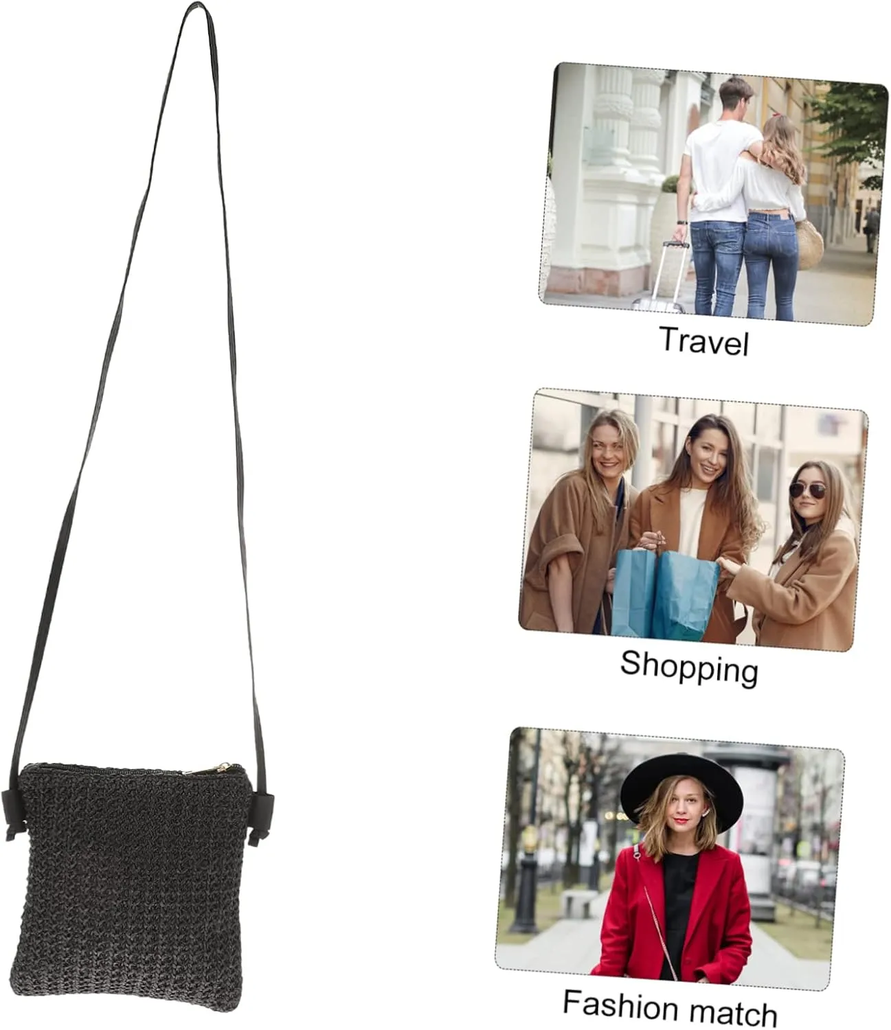 Diagonal Straw Bag Small Black Crossbody Purse Woven Purses for Women Black Purse for Women Shoulder