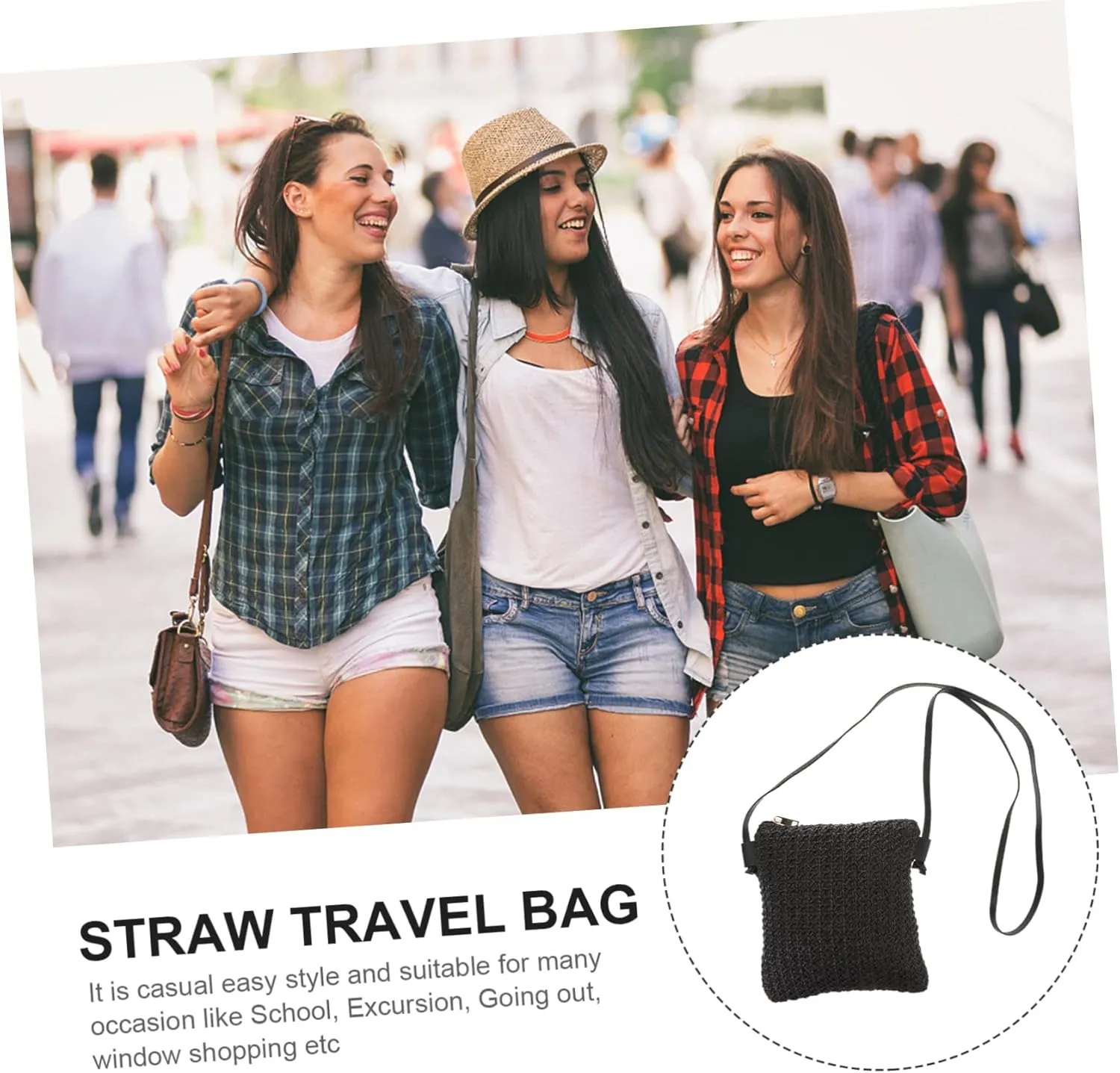 Diagonal Straw Bag Small Black Crossbody Purse Woven Purses for Women Black Purse for Women Shoulder