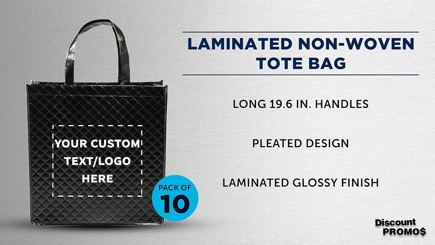 DISCOUNT PROMOS Custom Laminated Tote Bags Set of 10, Personalized Bulk Pack - Great for Shopping, Beach & More - Black