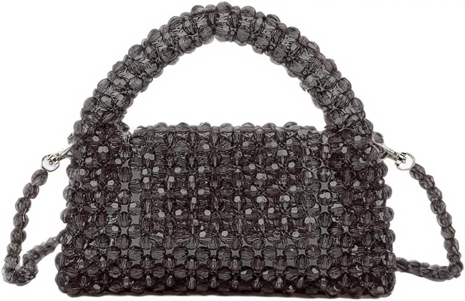 DJBM Women Acrylic Transparent Fancy Luxury Beaded Purse Handmade Crossbody Pearl Bag for Wedding Dating