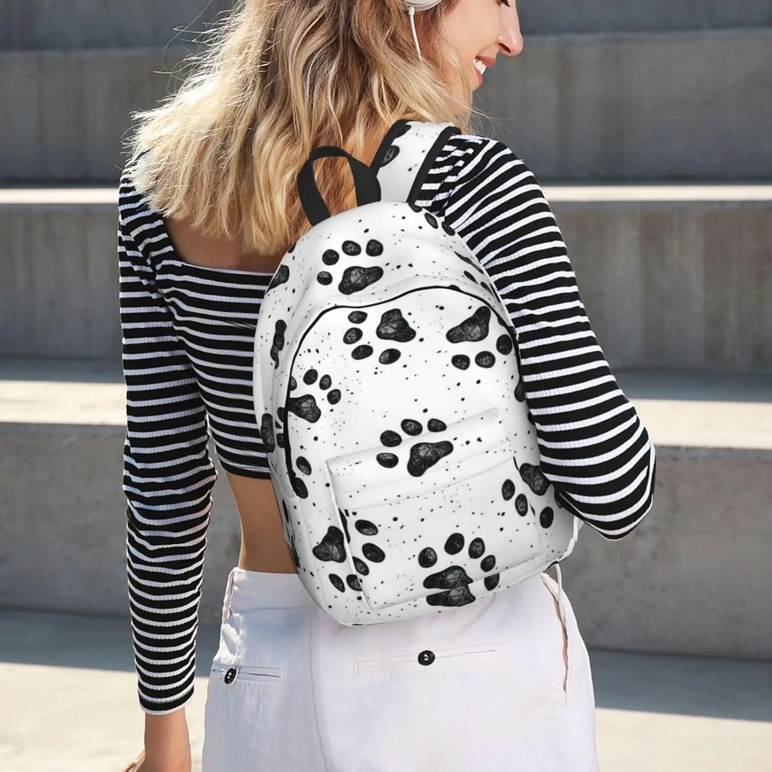Dog Paw Pattern Print Canvas Backpack Women,Mens Travel Casual Daypack Bookbag For Laptop Work Travel Hiking