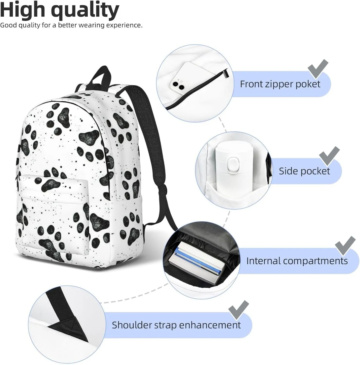 Dog Paw Pattern Print Canvas Backpack Women,Mens Travel Casual Daypack Bookbag For Laptop Work Travel Hiking