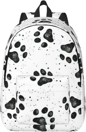 Dog Paw Pattern Print Canvas Backpack Women,Mens Travel Casual Daypack Bookbag For Laptop Work Travel Hiking