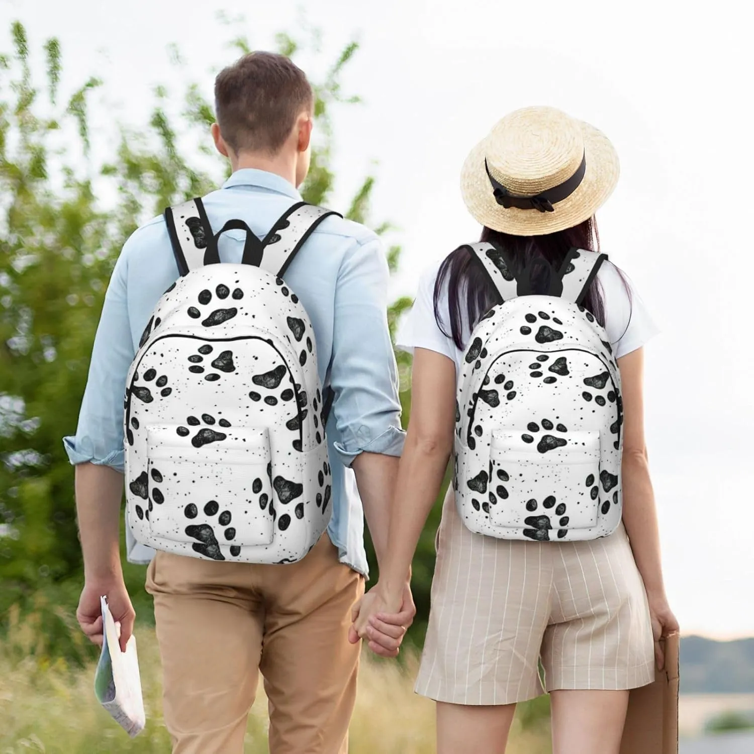 Dog Paw Pattern Print Canvas Backpack Women,Mens Travel Casual Daypack Bookbag For Laptop Work Travel Hiking